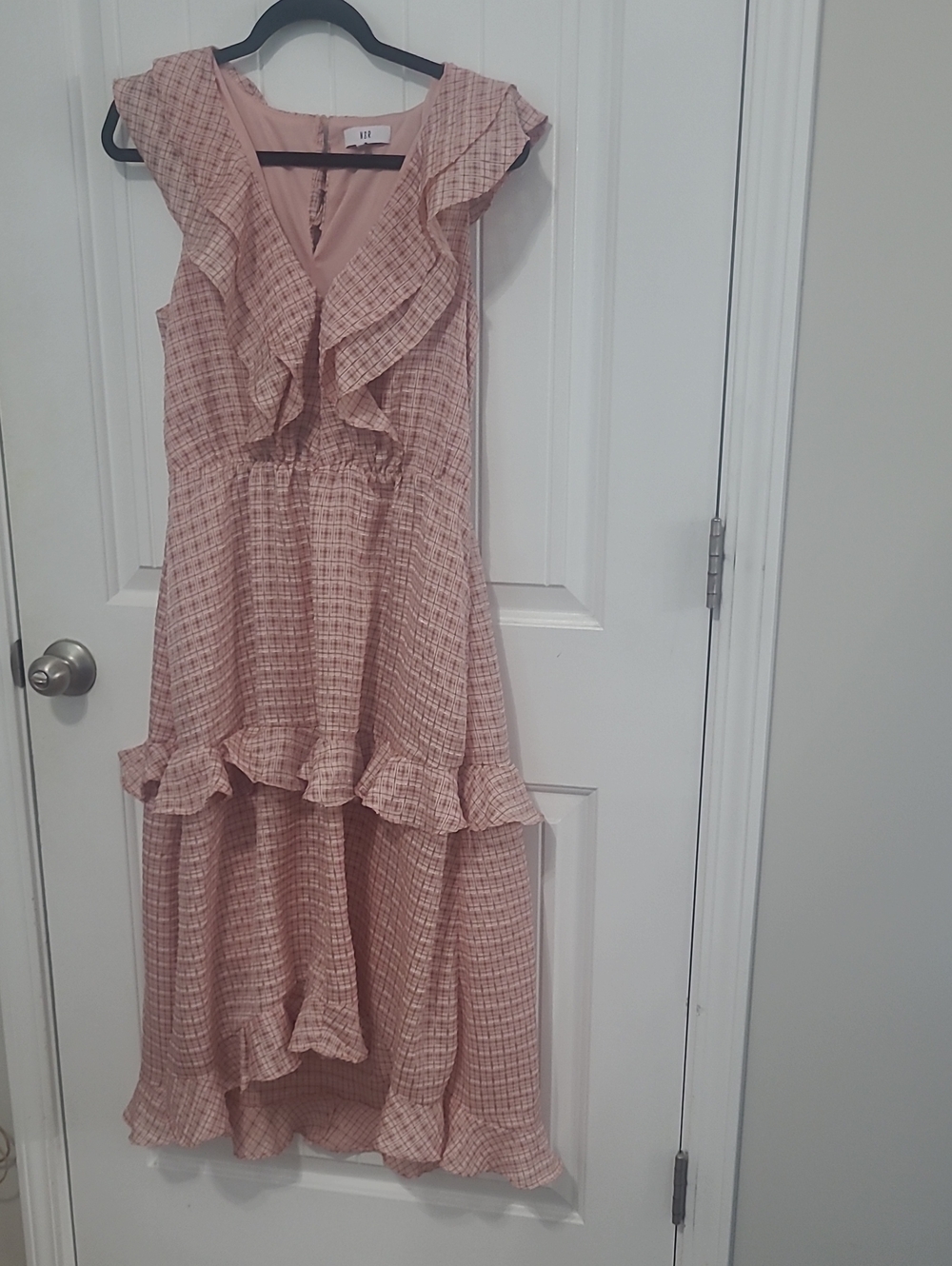 NSR Pink Ruffle High-Low Maxi Dress